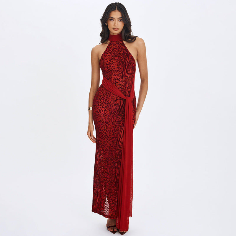 Damen Maxikleid mit aufregendem Wickeldesign und elegantem Halterkragen EB