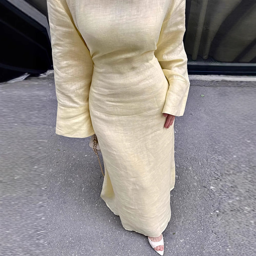 Damen Langes, elegantes Maxikleid aus leichtem Stoff mit Taillengürtel EB