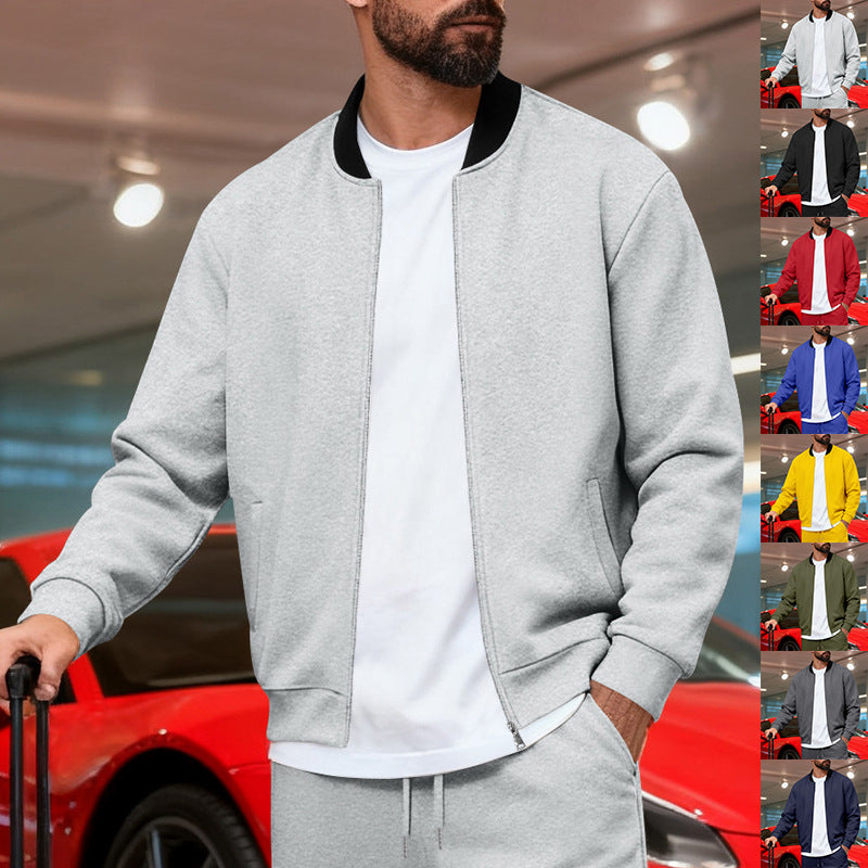 Herren nan urbane Sweat-Trackjacke mit Stehkragen verdecktem Reißverschluss elastischen Rippbündchen und Eingrifftaschen EB