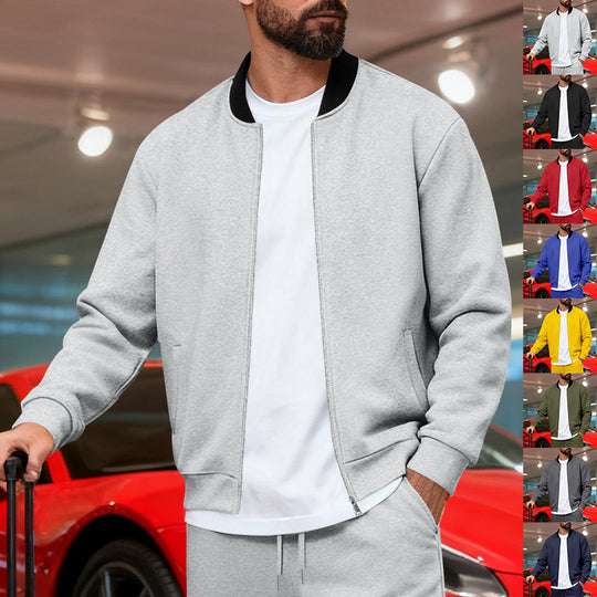 Herren nan urbane Sweat-Trackjacke mit Stehkragen verdecktem Reißverschluss elastischen Rippbündchen und Eingrifftaschen EB