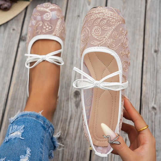 Damen elegante Ballerinas mit floralen Applikationen und rutschfester Sohle EB