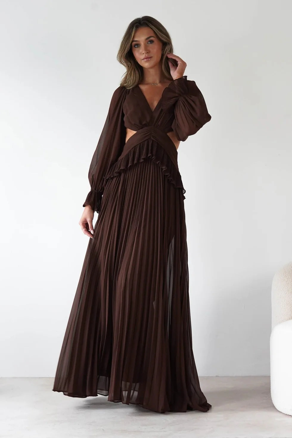 Damen Maxi-Kleid mit weitem Schnitt und Rüschendetails EB