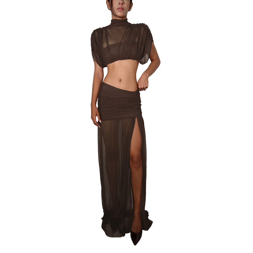 Damen Elegantes und figurbetontes Cut-Out Kleid mit hochgeschlossenem Design EB