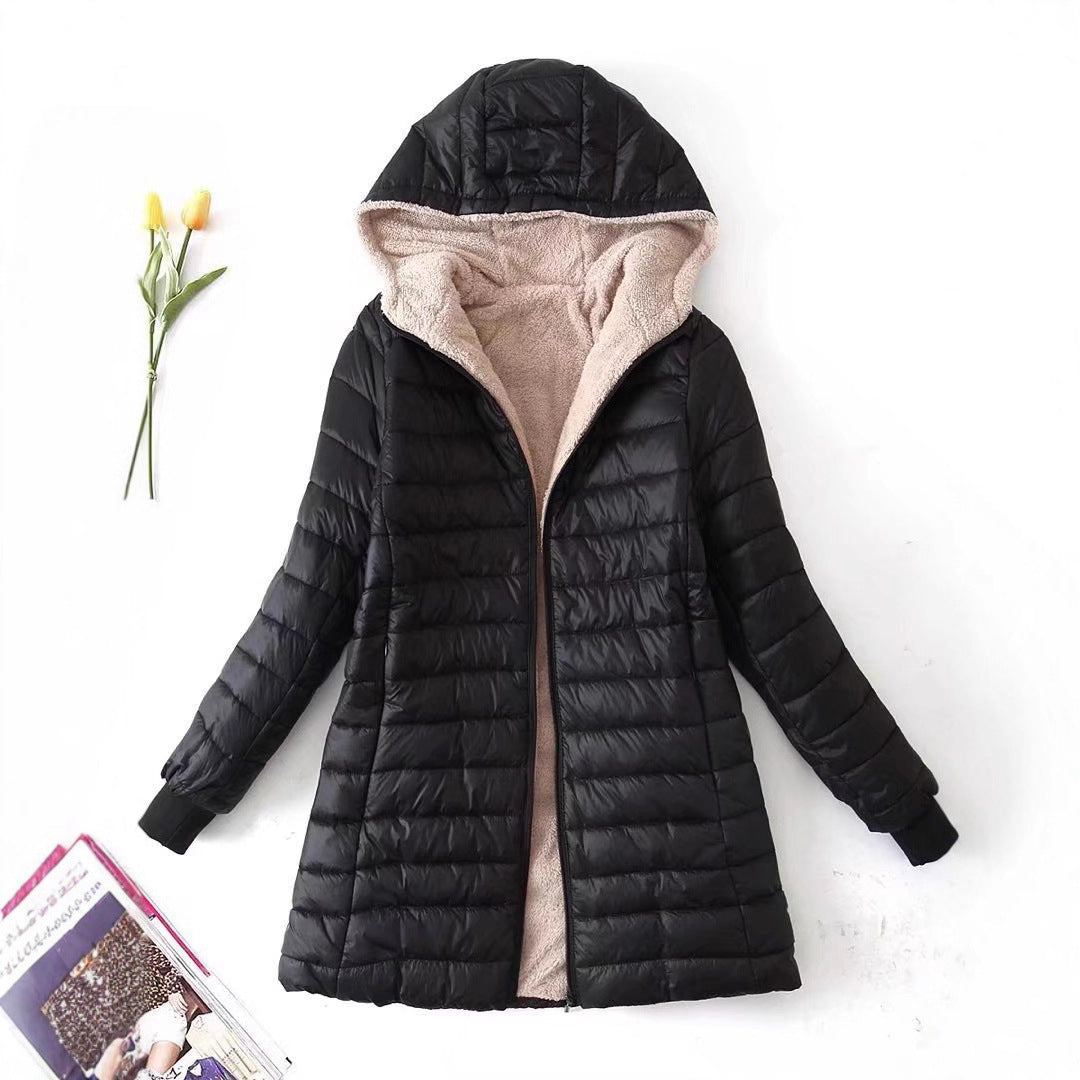 Damen gesteppte Winterjacke mit Kapuze und kuscheligem Innenfutter EB