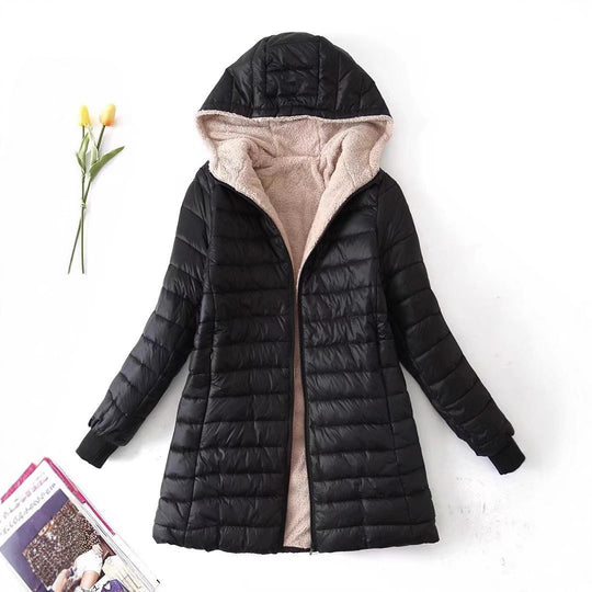 Damen gesteppte Winterjacke mit Kapuze und kuscheligem Innenfutter EB