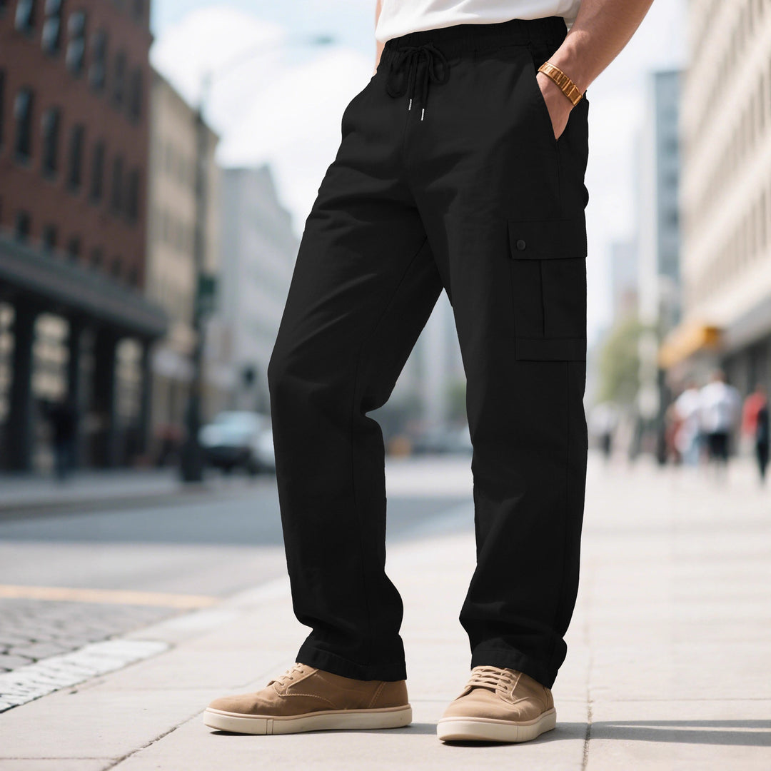 Herren nan urbane utilitarische Cargohose mit elastischem Komfortbund, Tunnelzug und verschließbaren Klappentaschen EB