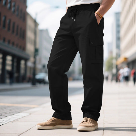 Herren nan urbane utilitarische Cargohose mit elastischem Komfortbund, Tunnelzug und verschließbaren Klappentaschen EB