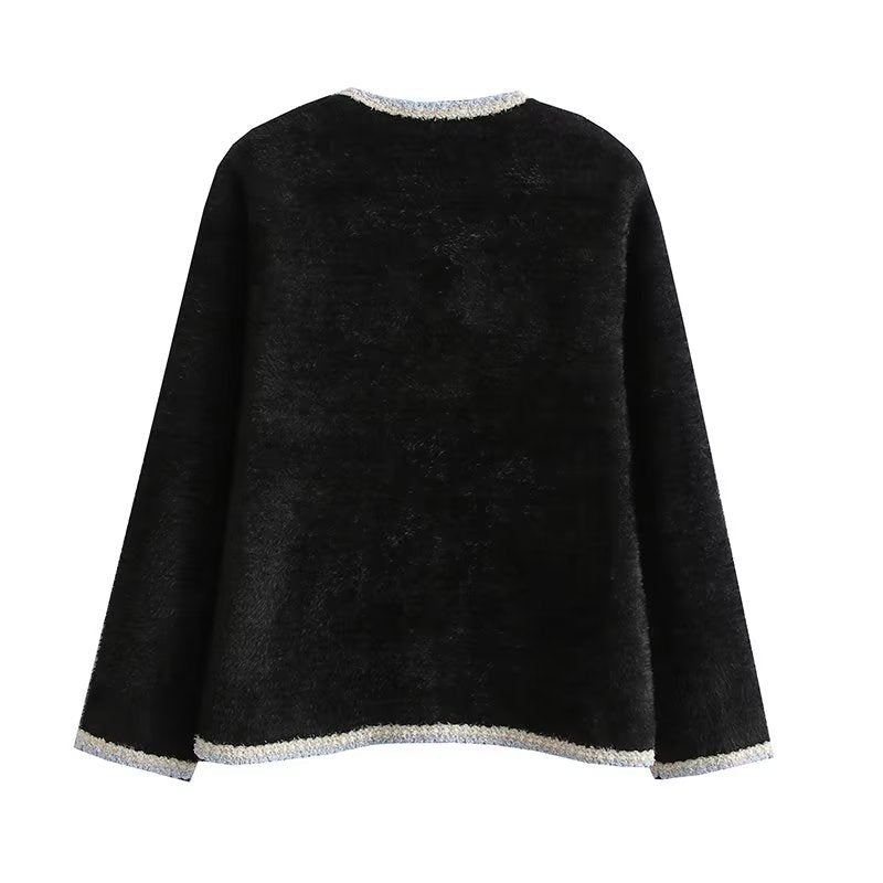 Damen elegante Strickjacke mit dekorativen Perlenknöpfen und praktischen Taschen EB