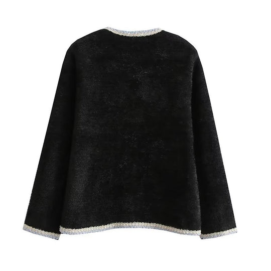 Damen elegante Strickjacke mit dekorativen Perlenknöpfen und praktischen Taschen EB