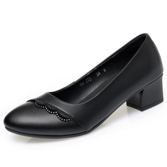 Damen Elegante Pumps mit zierlicher Wellenkante und komfortablem Blockabsatz EB