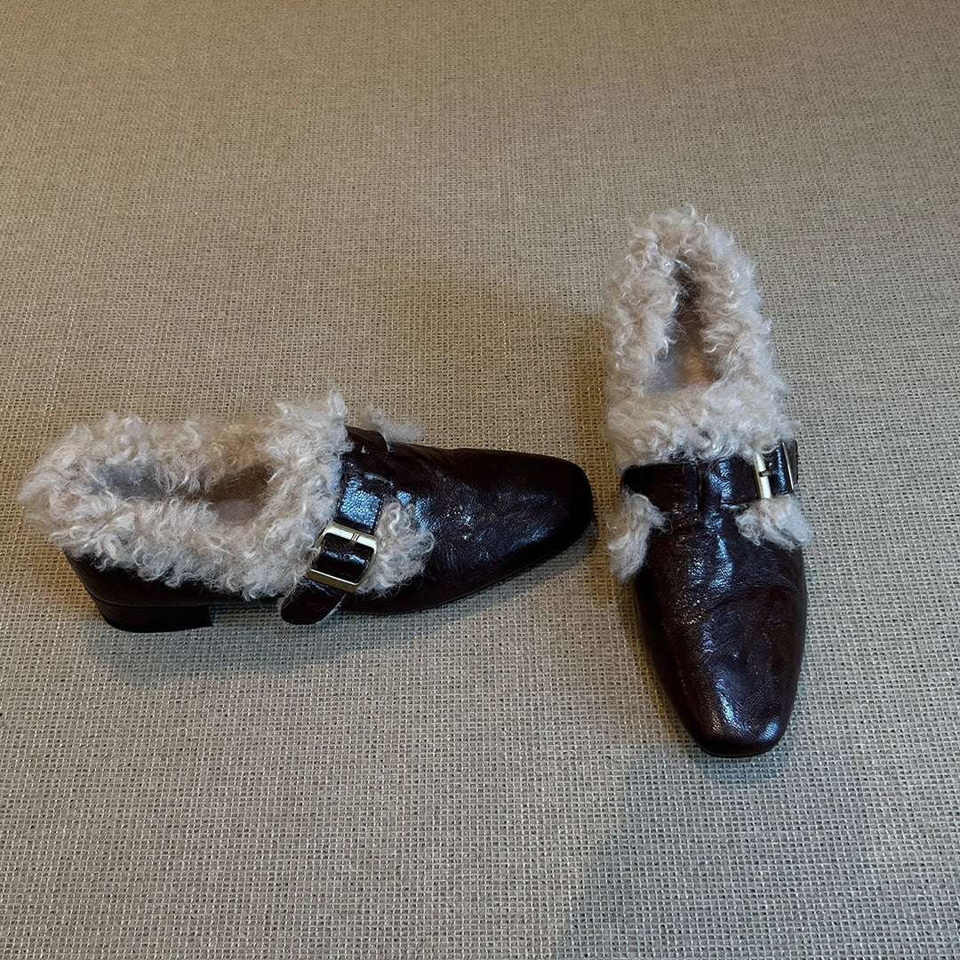 Damen Komfortable Ballerinas mit kuscheligem Innenfutter und modischem Schnallenakzent EB