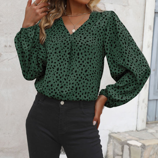 Damen blouse mit V-Ausschnitt und voluminösen Ärmeln EB