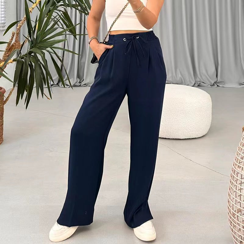 Damen Weite Freizeithose mit elastischem Bund und verstellbarem Kordelzug EB