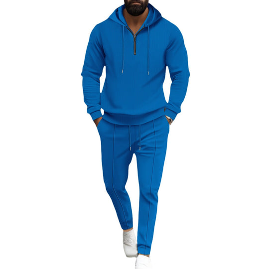Herren nan strukturiertes Halbzip-Kapuzenloungewear-Set mit tapered Jogpants und Kordelzug EB