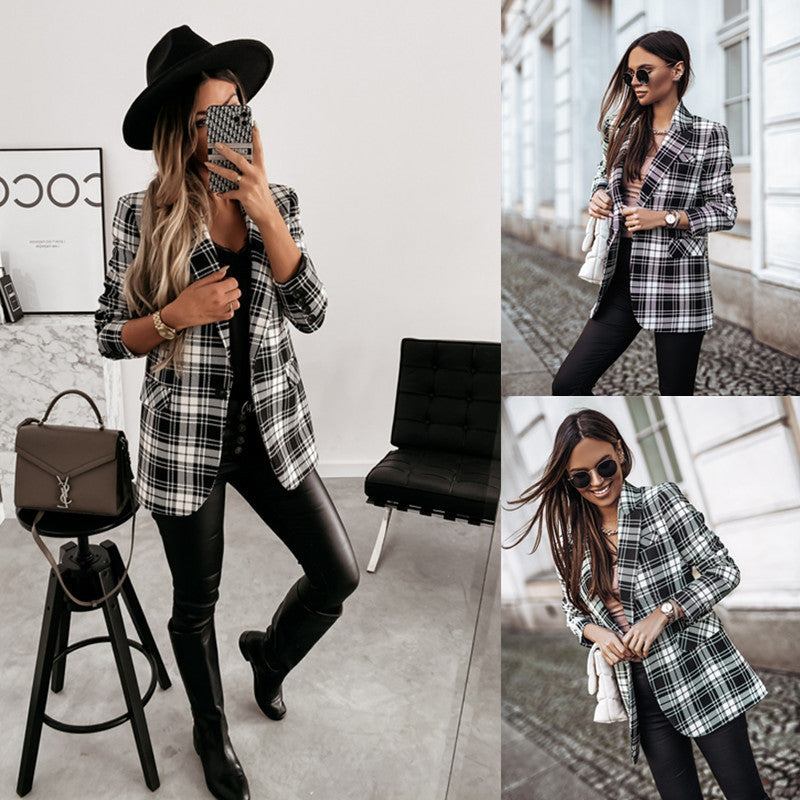 Damen Karoblazer mit tailliertem Schnitt und modischen Details EB