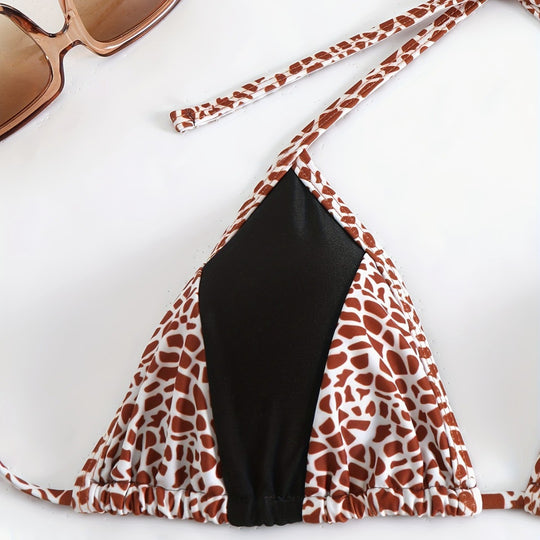 Damen Triangel-Bikini mit stilvollem Giraffenmuster EB
