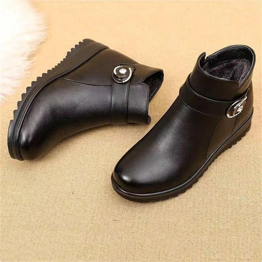 Damen Elegante und warme Stiefeletten mit modischer Schnallenverzierung EB