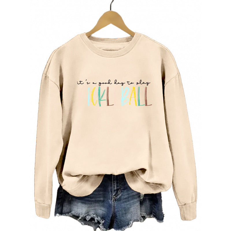 Damen lässiger Sweatshirt mit buntem Pickleball-Druck EB