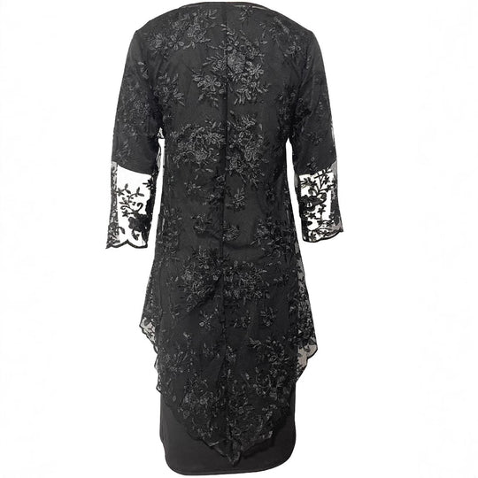 Damen Elegantes Blusen-Kleid mit floralen Spitze-Ärmeln und schwingendem Saum EB