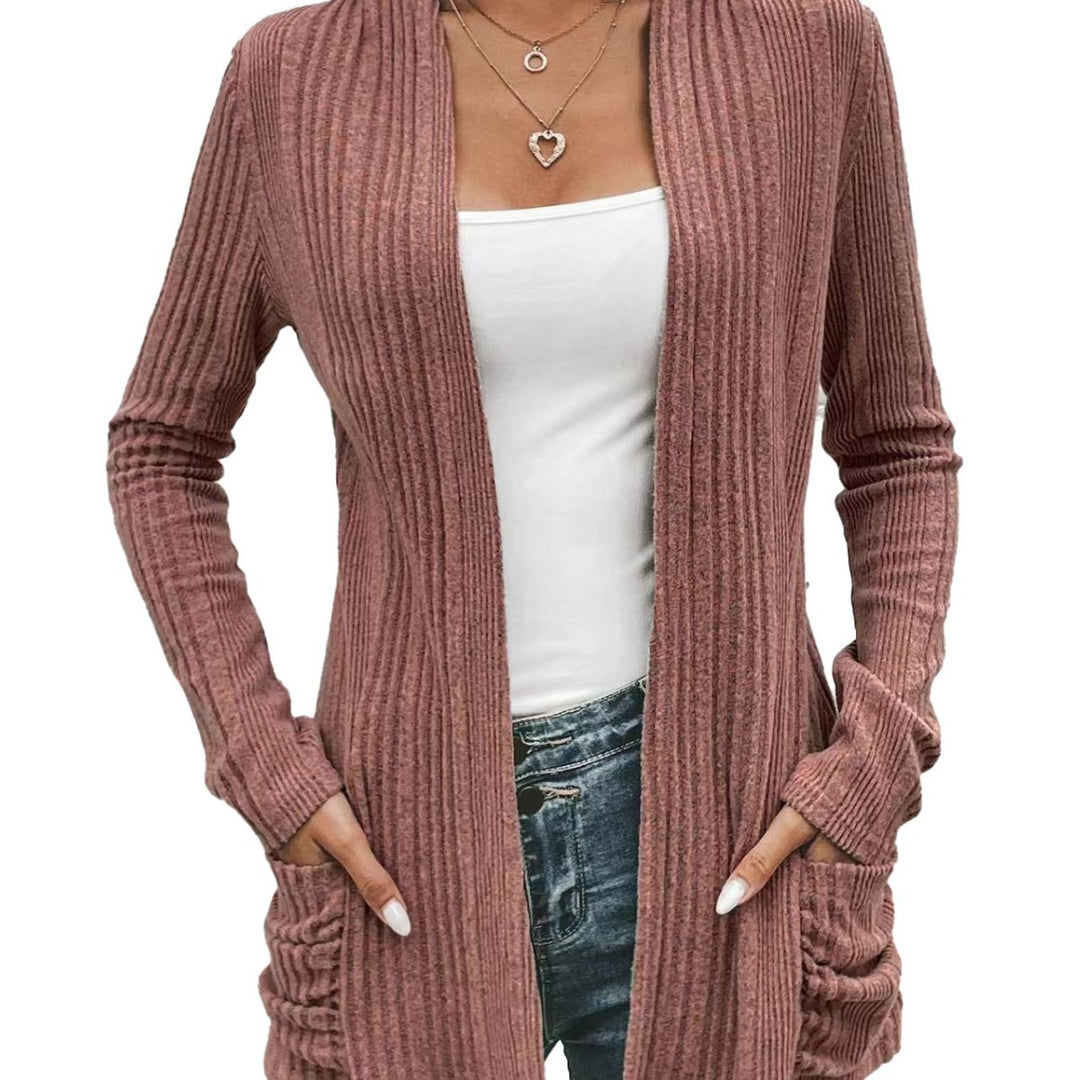 Damen modische Strickjacke mit offenen Front und praktischen Taschen EB