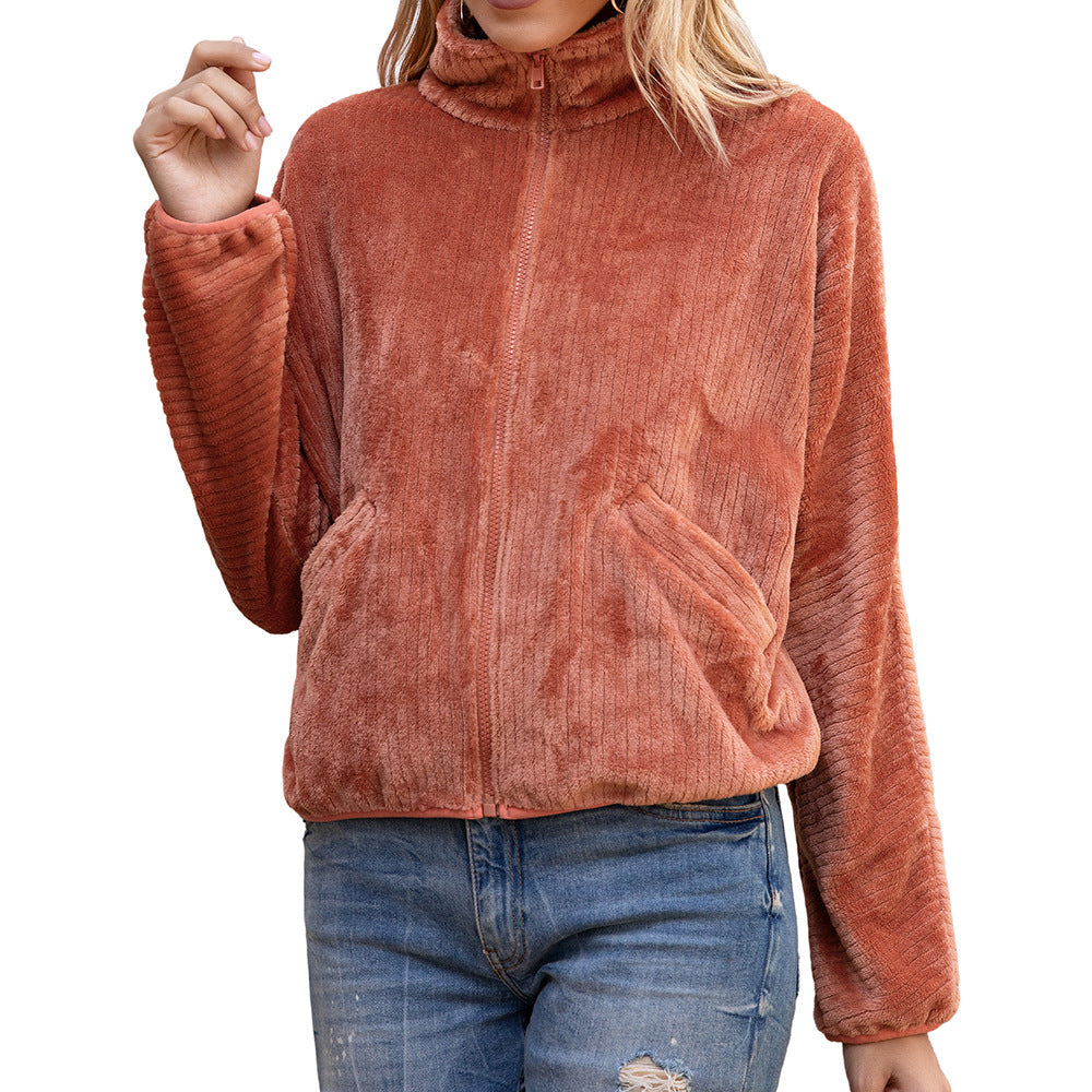 Damen Fleecejacke mit hohem Kragen und praktischen Taschen EB