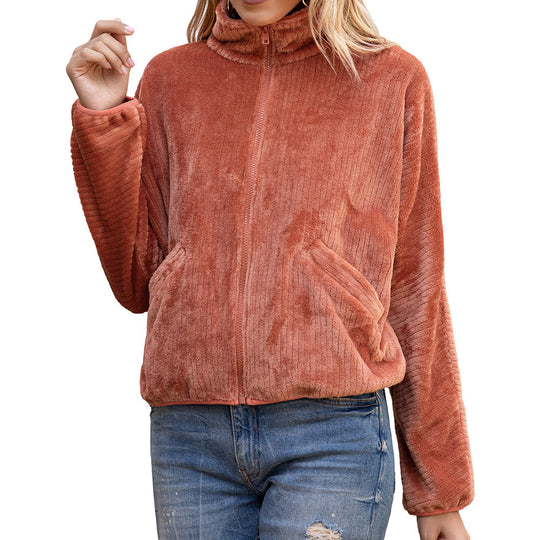Damen Fleecejacke mit hohem Kragen und praktischen Taschen EB