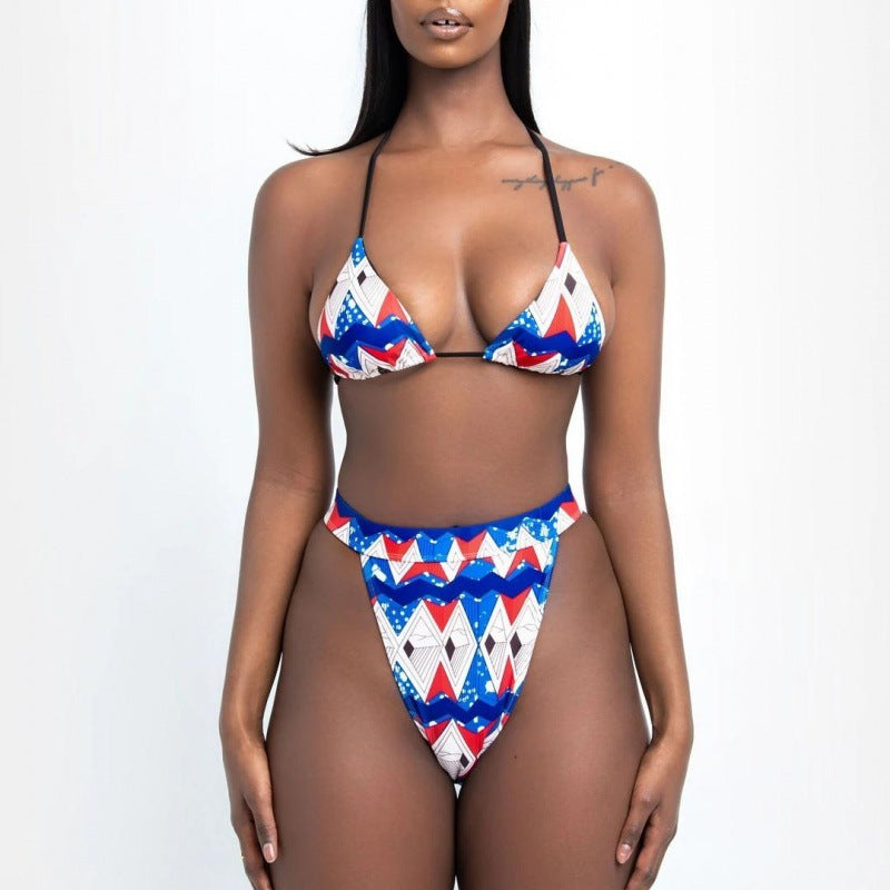 Damen Bikinis mit hohen Beinausschnitten und geometrischem Muster EB