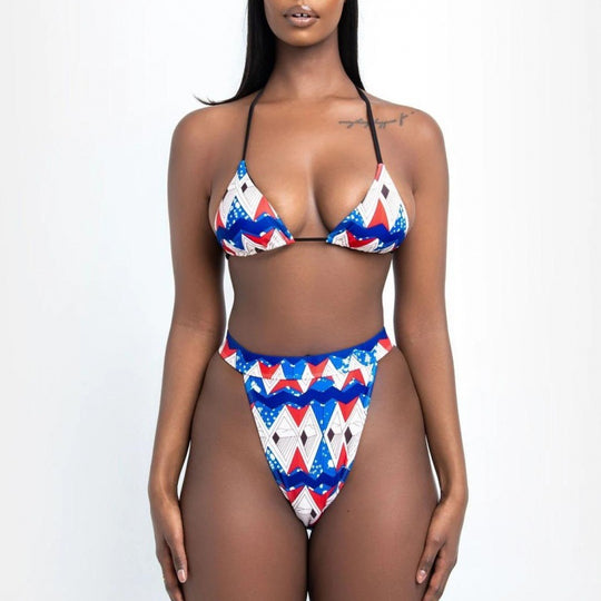 Damen Bikinis mit hohen Beinausschnitten und geometrischem Muster EB