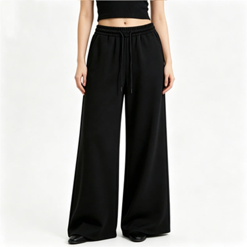 Damen nan weite High-Waist Loungehose mit elastischem Bund, Kordelzug und fließendem Jersey EB