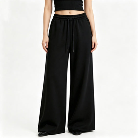 Damen nan weite High-Waist Loungehose mit elastischem Bund, Kordelzug und fließendem Jersey EB