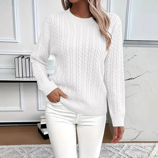 Damen nan Feinstrick-Zopfmuster Pullover mit Rundhalsausschnitt und tailliertem Schnitt EB