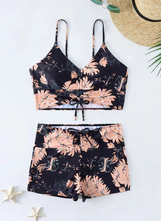 Damen Bikini mit floralem Rüschendesign und verstellbaren Trägern EB