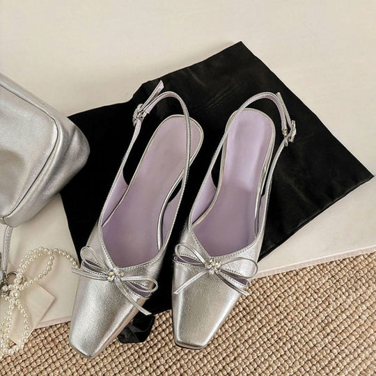 Damen Slingback Ballerinas mit zierlichem Schleifendetail EB