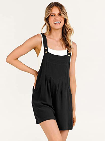 EB | Jumpsuit-Shorts aus Baumwolle und Leinen mit weitem Bein
