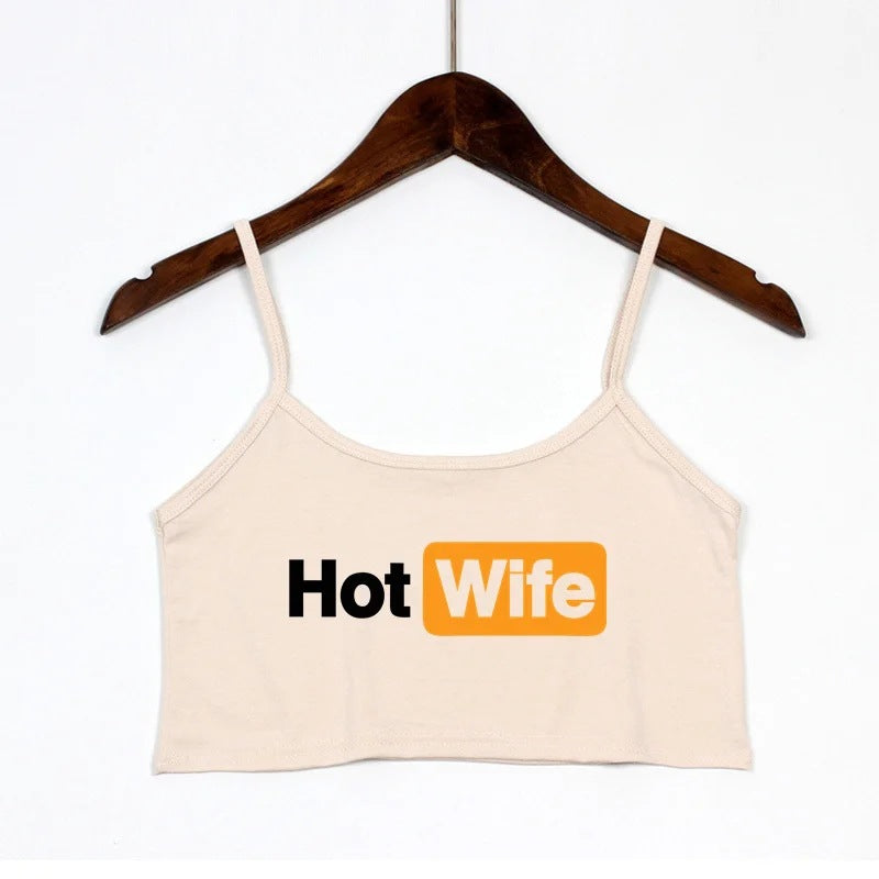 Damen Crop-Top mit modernen Schriftzügen und verstellbaren Trägern EB