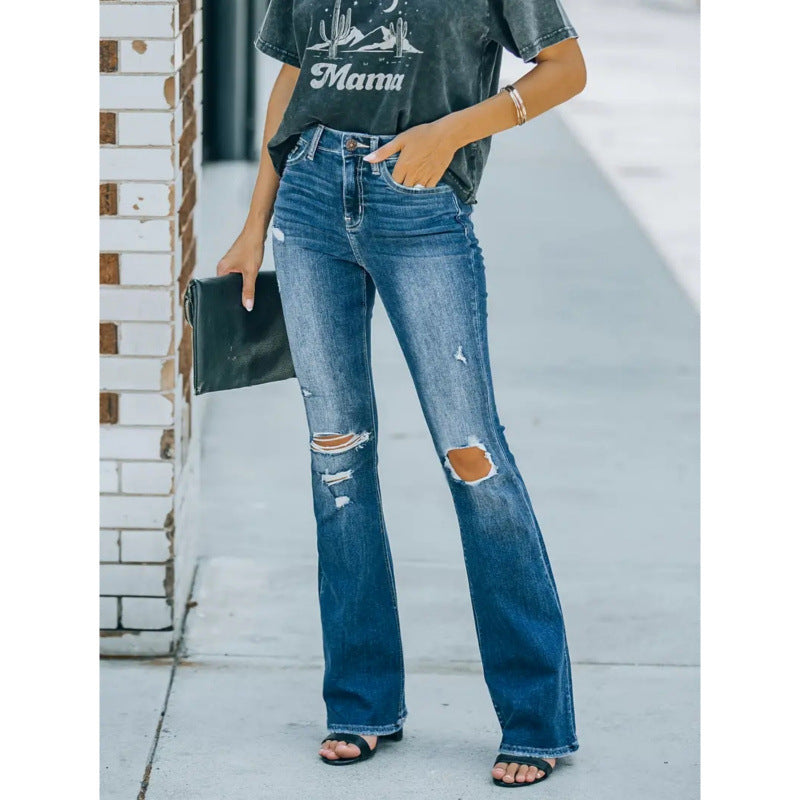 Damen Flared Jeans im Vintage-Style mit lässigem Destroyed-Effekt EB