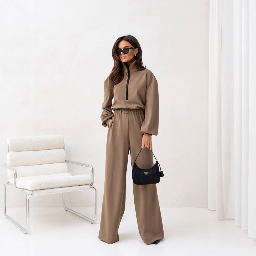 Damen relaxed-fit Zip-Pullover mit elastischem Taillenbund und extraweiter Palazzo-Hose Zweiteiler Eichborn Berlin