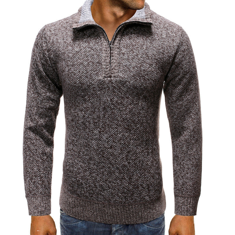 Herren luxuriöser Strickpullover mit modernem Stehkragen und Reißverschluss EB