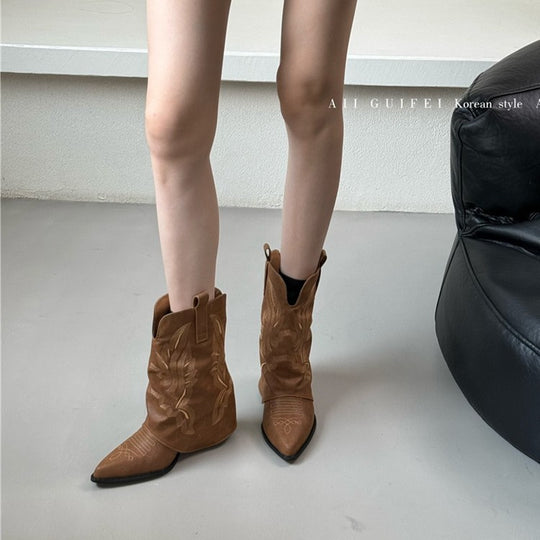 Damen Cowboy-Stiefel mit gerafftem Schaft und filigranen Nähten EB