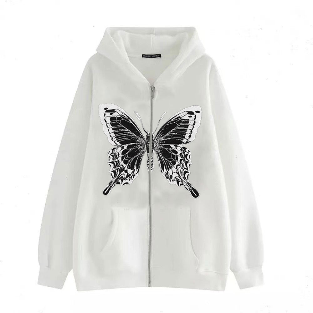 Damen Zip-Hoodie mit ausdrucksstarkem Schmetterlingsmotiv EB