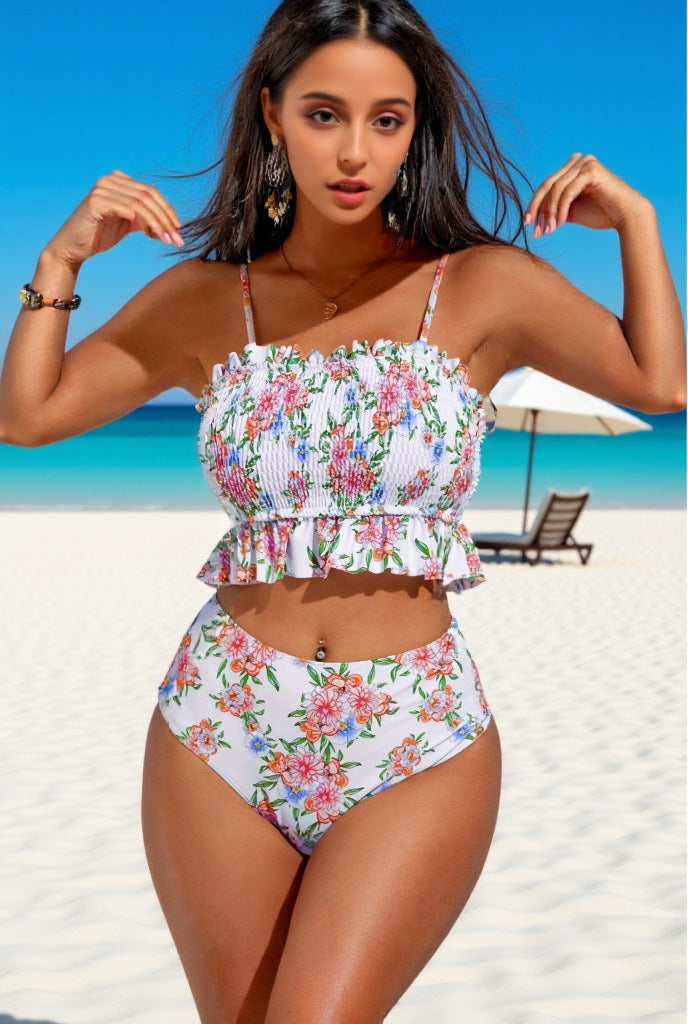 Damen Hochtailliertes Bikiniset mit Rüschen EB