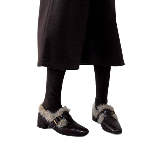 Damen Komfortable Ballerinas mit kuscheligem Innenfutter und modischem Schnallenakzent EB