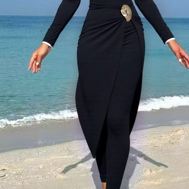 Damen modisches Wickelkleid mit elegantem Gürtel EB