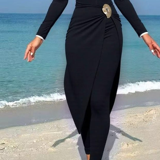 Damen modisches Wickelkleid mit elegantem Gürtel EB