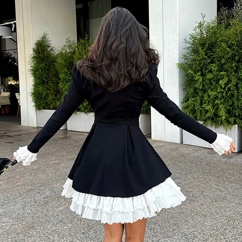 Damen nan viktorianisches Rüschenkleid mit Stehkragen, gerafftem Volant und mehrlagigem Plissee-Unterrock EB