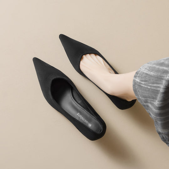 Damen elegante Pumps mit spitzem Zehenbereich und modischem Blockabsatz EB