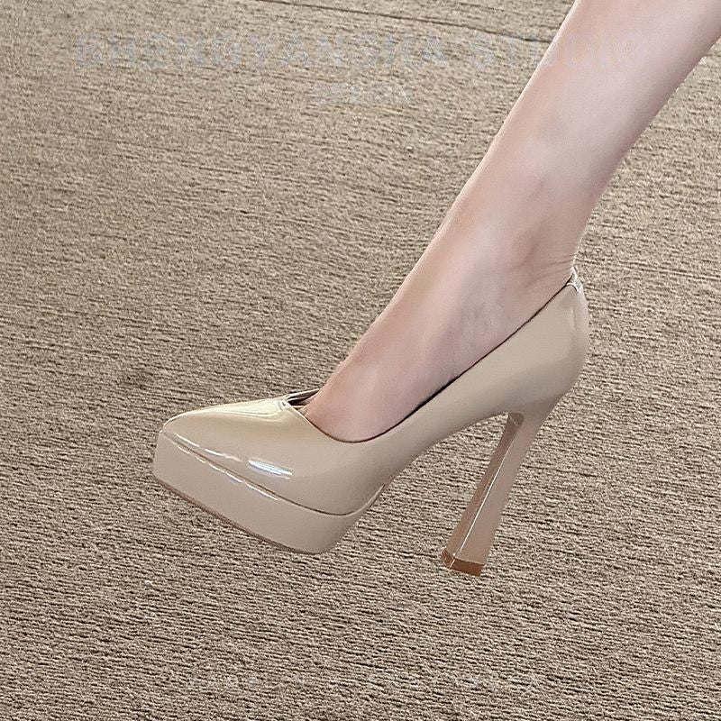 Damen elegante plateau Pumps aus hochwertigem Lackleder EB