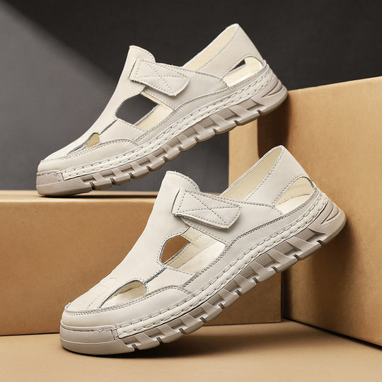Damen Luftige Ledersandalen mit verstellbarem Klettverschluss EB