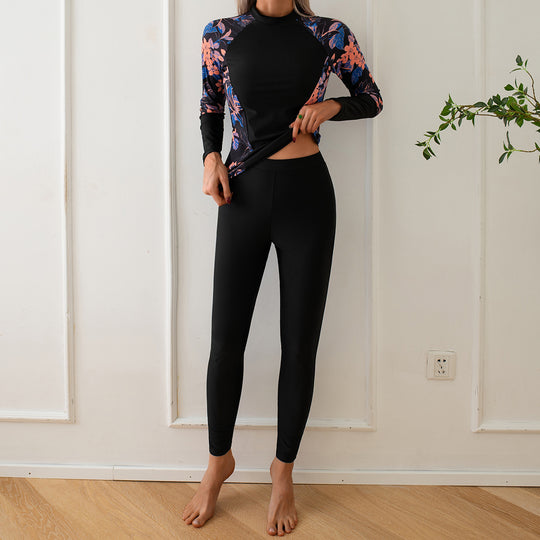 Damen Langarm Rashguard mit floralem Design EB