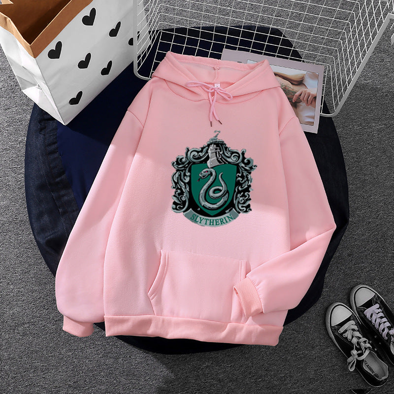 Damen nan gemütlicher Kapuzenpullover im Oversize-Cut mit heraldischem Schlangenwappen und weichem Fleece-Innenfutter EB